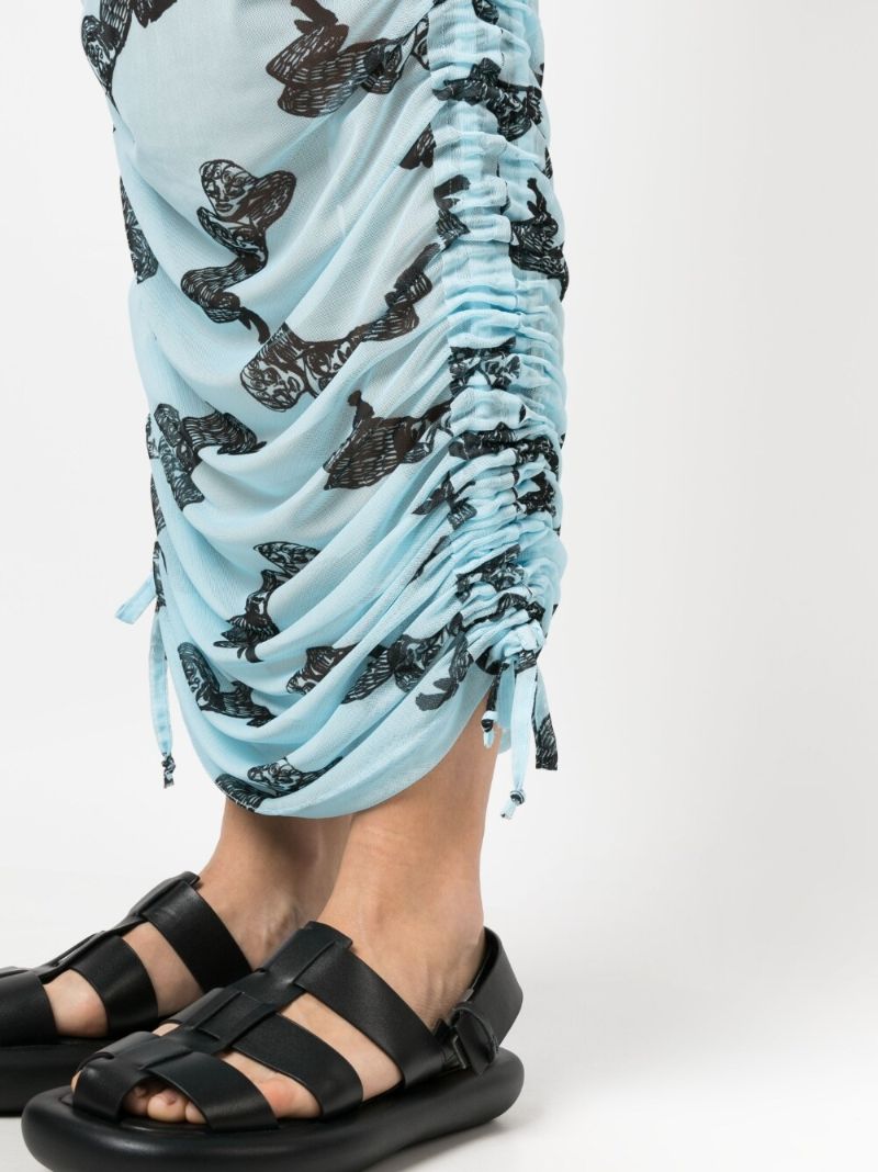 Blue Graphic Print Mesh Maxi Dress