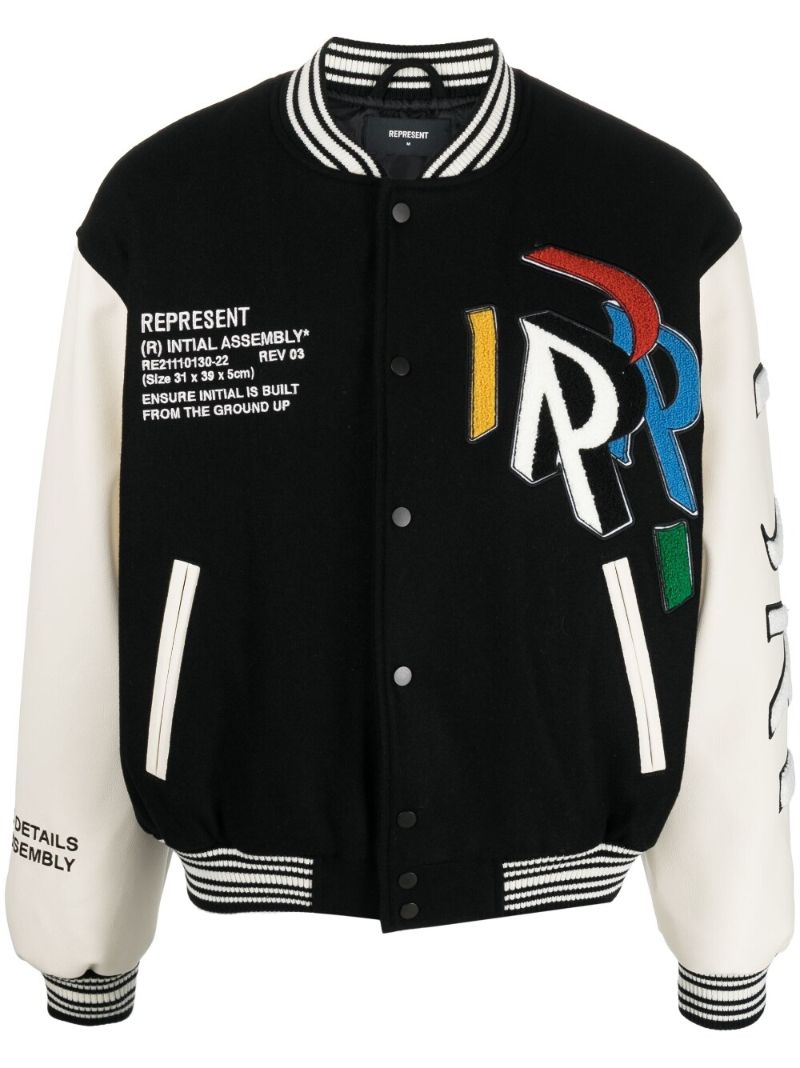 Black Initial Patch Varsity Jacket