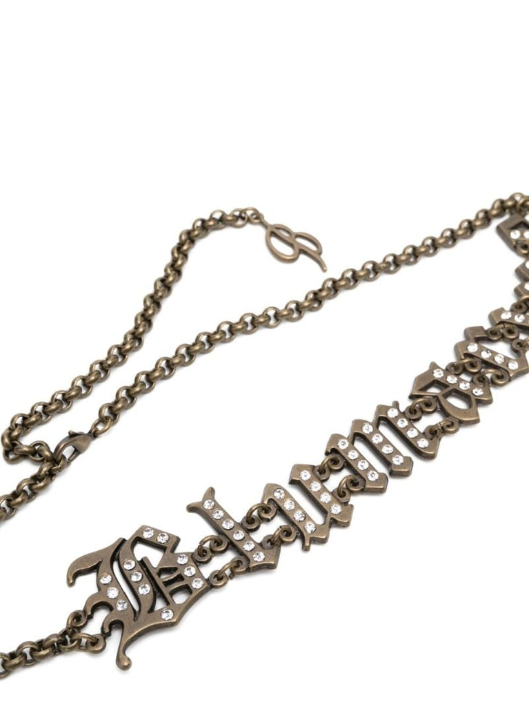 Gold-tone Logo Charm Crystal Embellished Bracelet