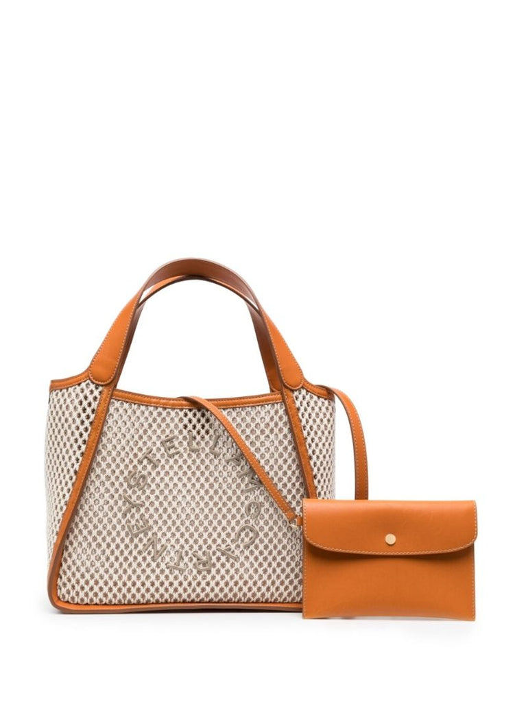 Ivory Beige Embroidered Logo Rope Tote Bag