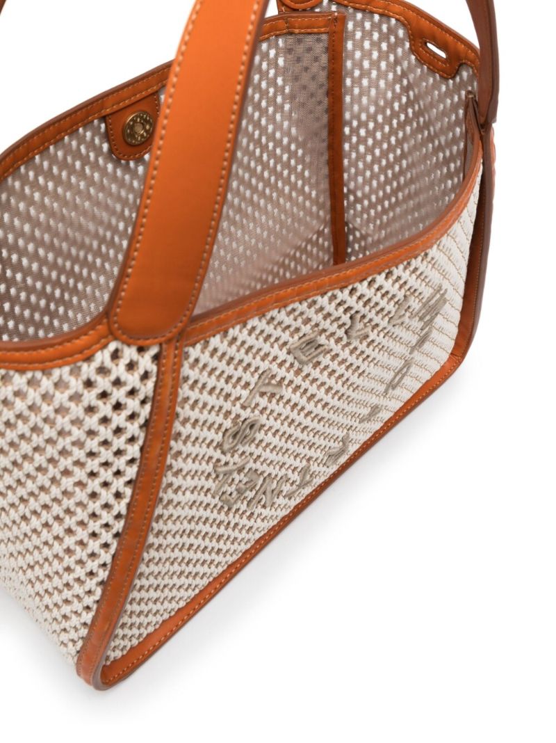 Ivory Beige Embroidered Logo Rope Tote Bag