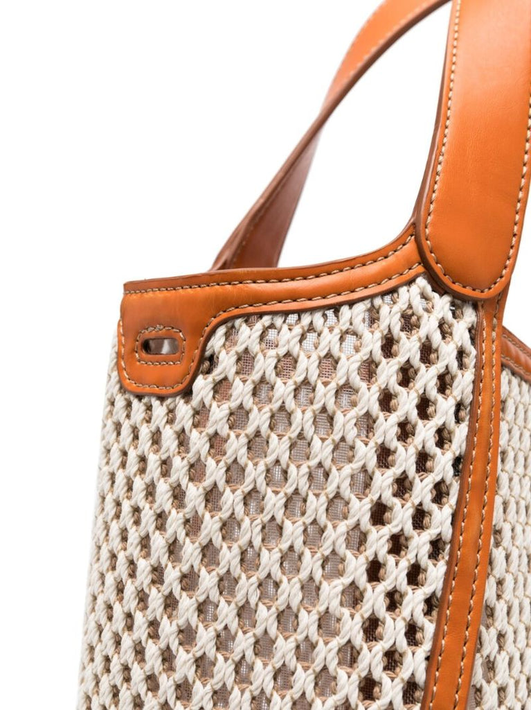 Ivory Beige Embroidered Logo Rope Tote Bag