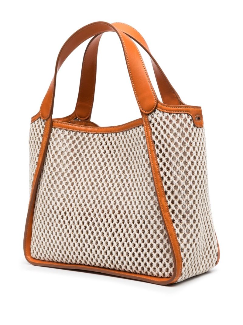 Ivory Beige Embroidered Logo Rope Tote Bag
