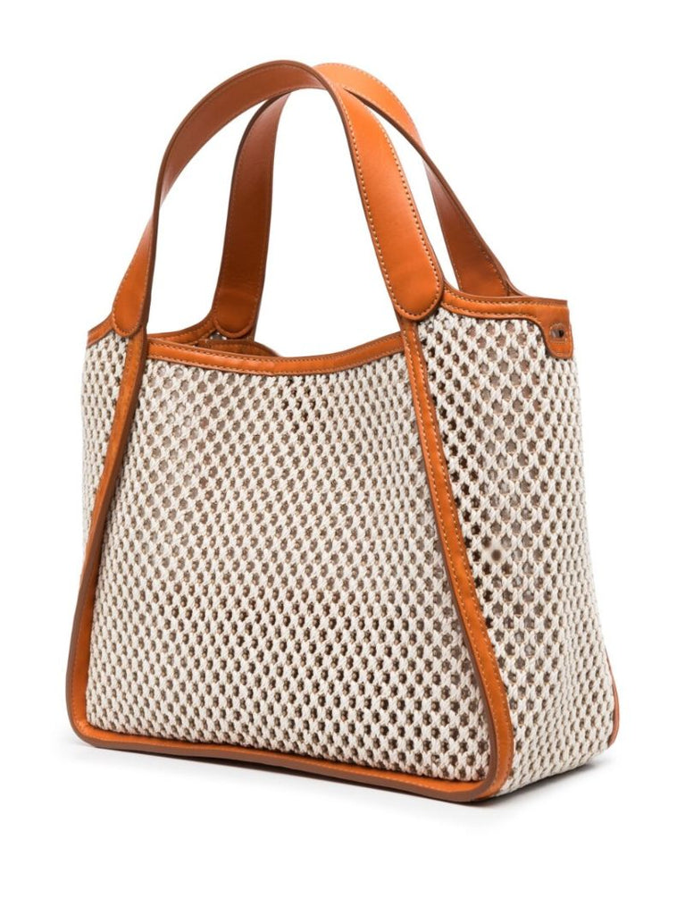 Ivory Beige Embroidered Logo Rope Tote Bag