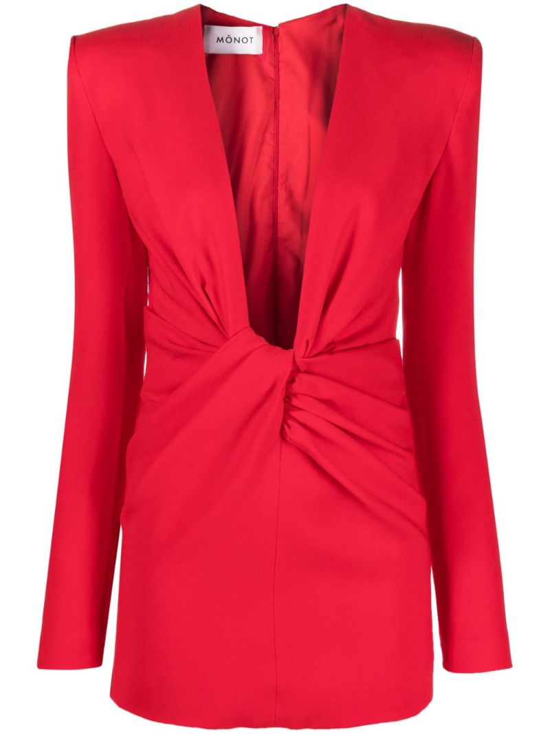 Red U-neck Twist-detail Dress