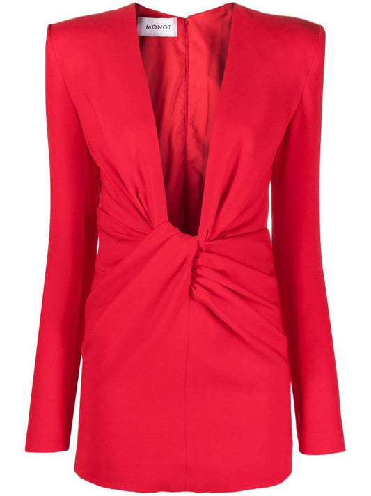 Red U-neck Twist-detail Dress