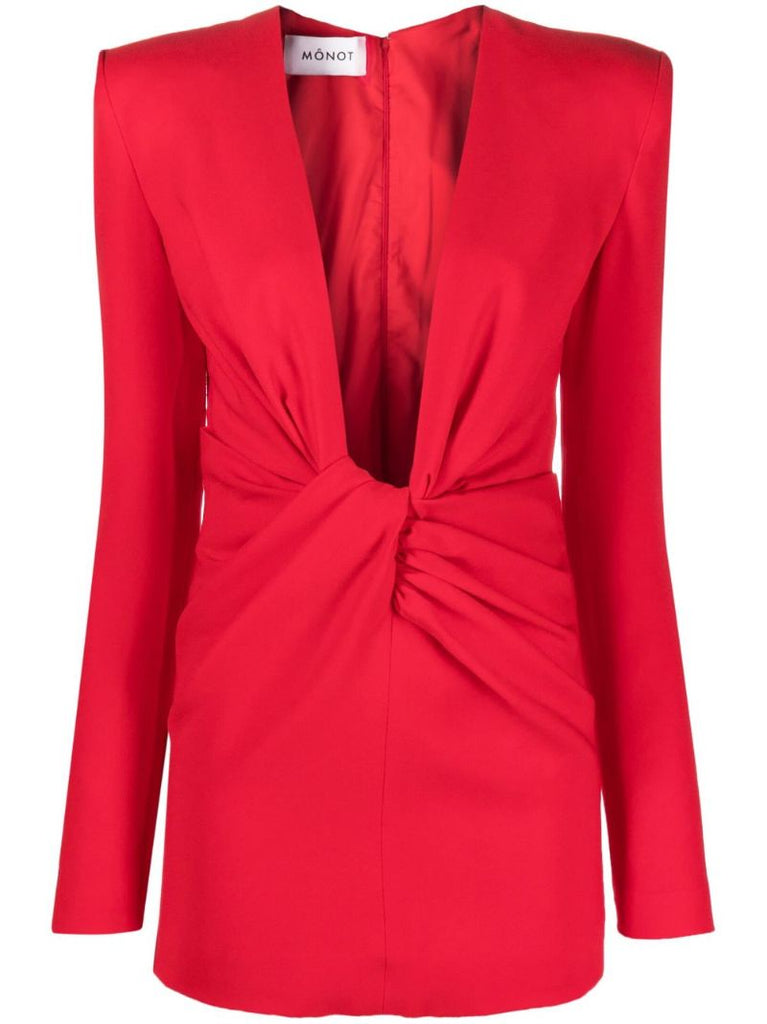 Red U-neck Twist-detail Dress