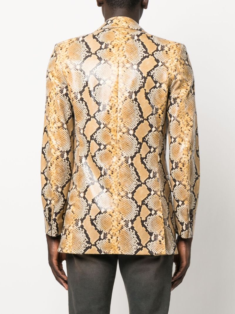 Yellow Snakeskin-effect Leather Blazer