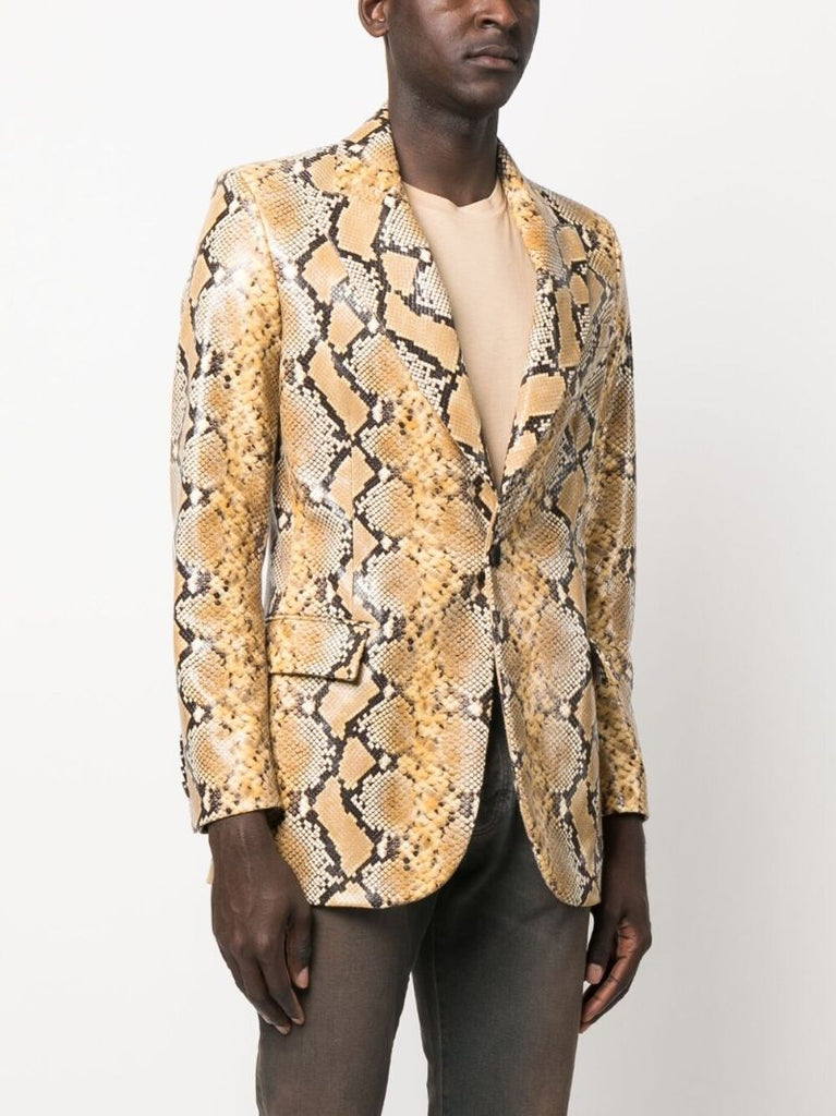 Yellow Snakeskin-effect Leather Blazer