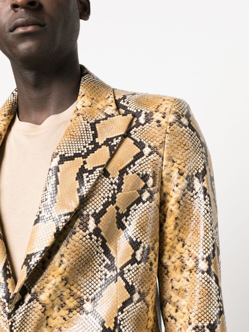 Yellow Snakeskin-effect Leather Blazer