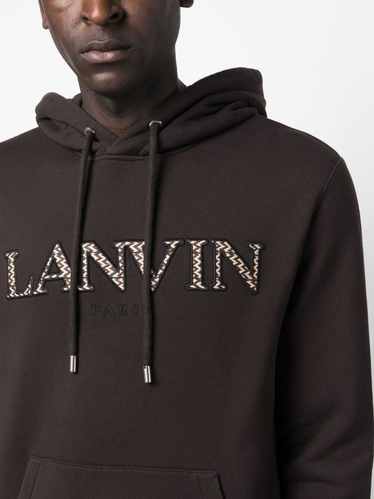 Brown Logo Embroidered Drawstring Hoodie