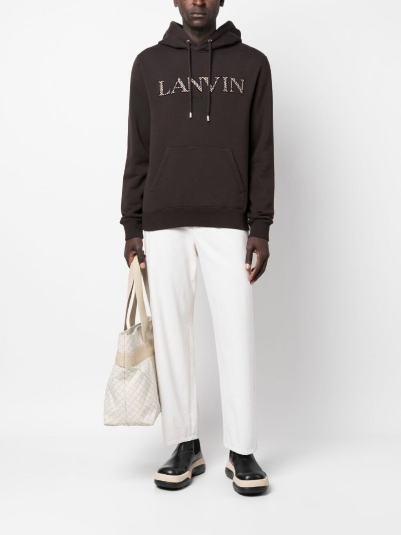 Brown Logo Embroidered Drawstring Hoodie