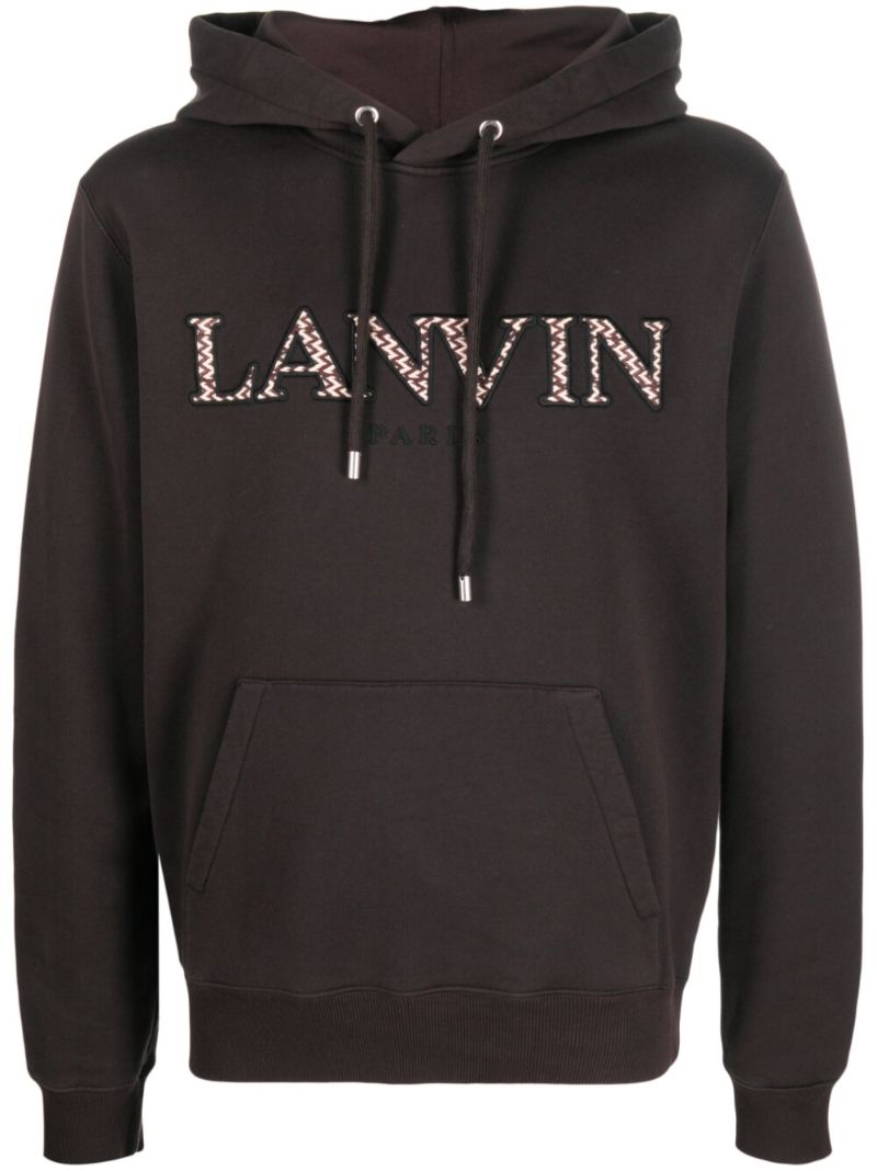 Brown Logo Embroidered Drawstring Hoodie