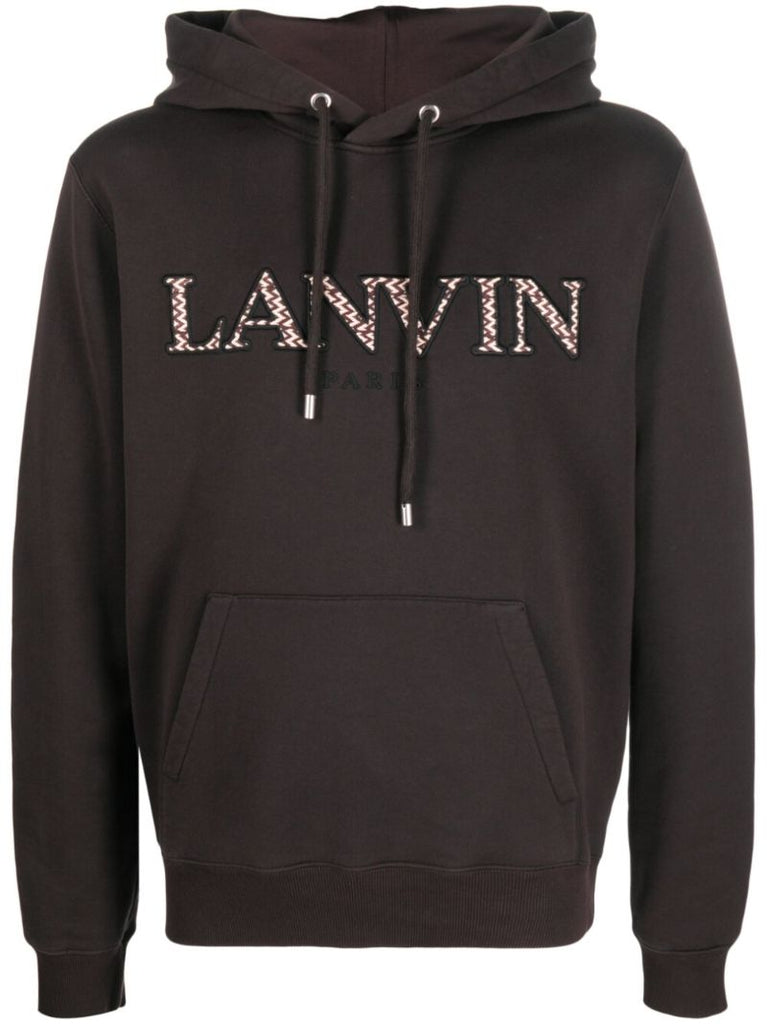 Brown Logo Embroidered Drawstring Hoodie