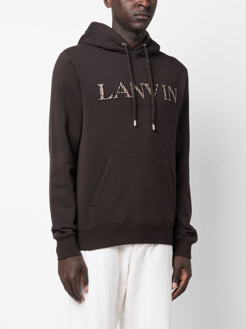 Brown Logo Embroidered Drawstring Hoodie