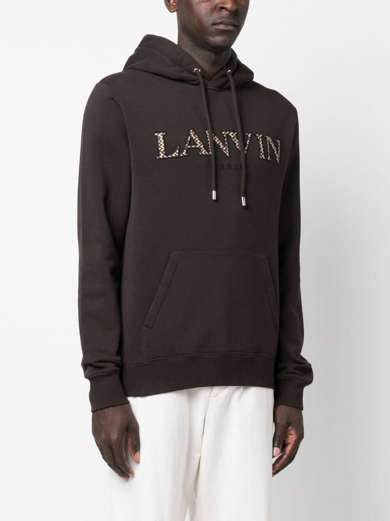 Brown Logo Embroidered Drawstring Hoodie