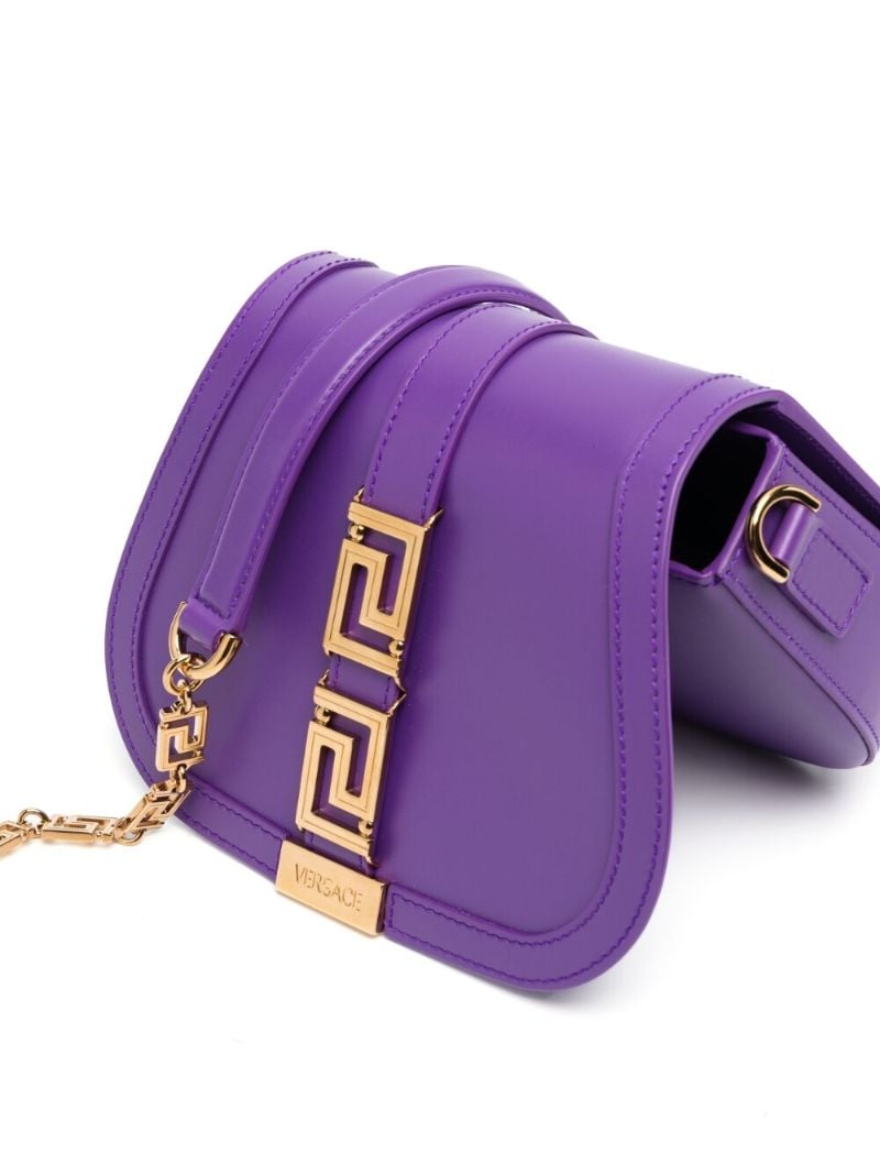 Purple Greca Plaque Crossbody Bag