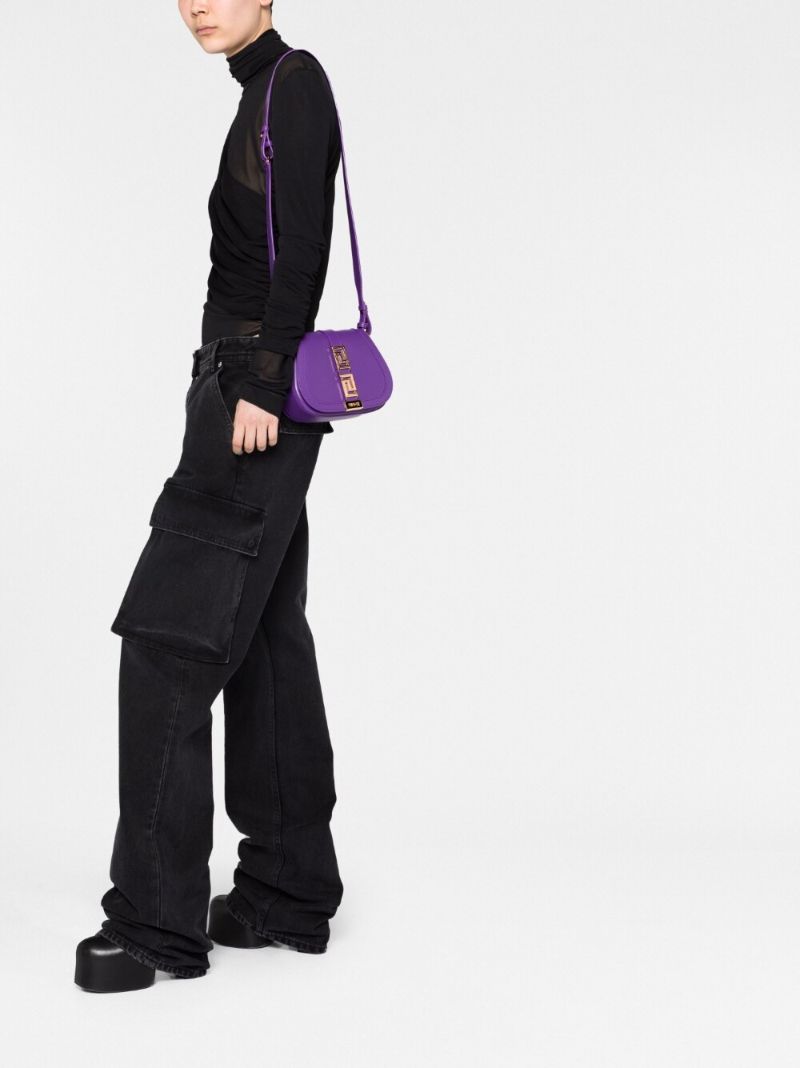 Purple Greca Plaque Crossbody Bag