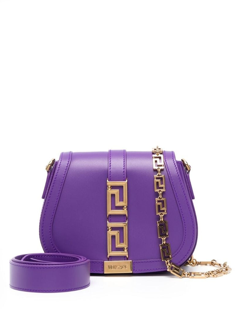 Purple Greca Plaque Crossbody Bag