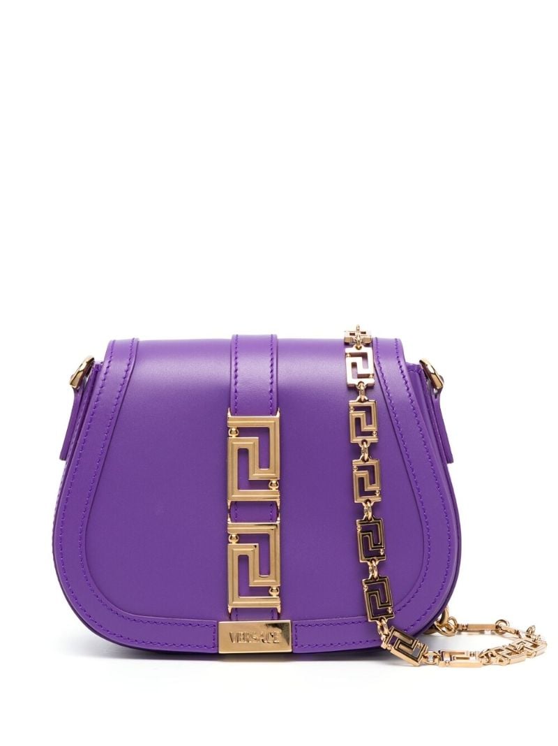 Purple Greca Plaque Crossbody Bag