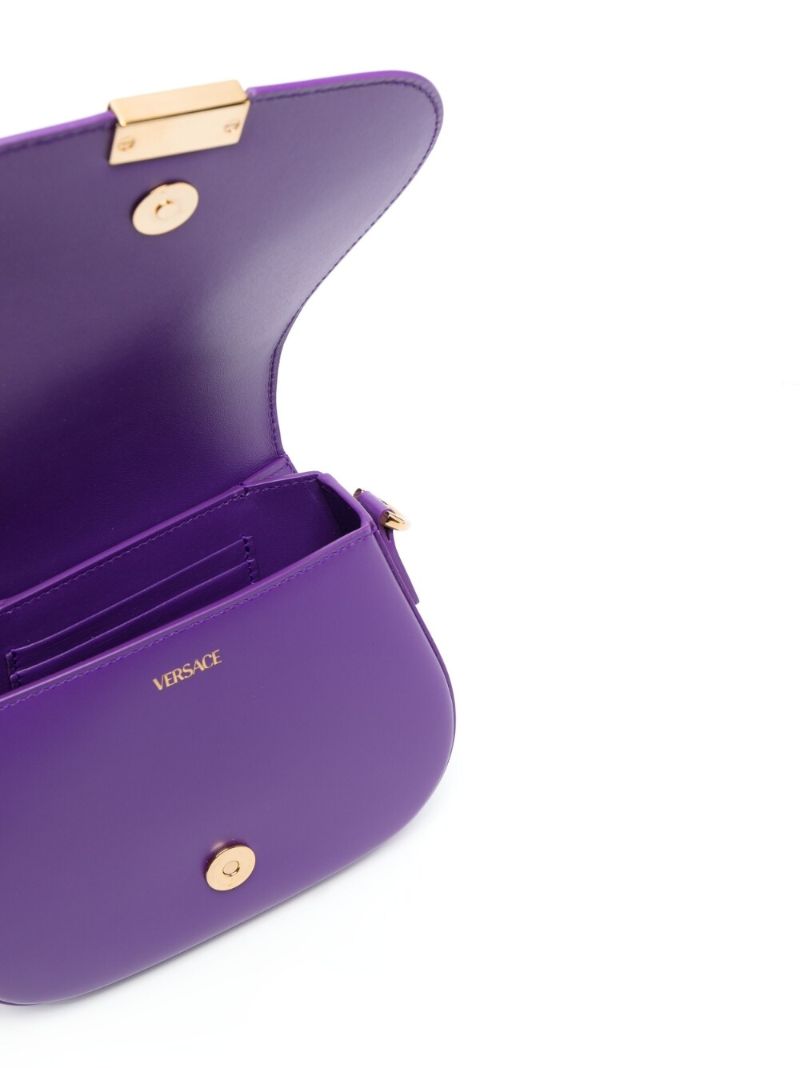 Purple Greca Plaque Crossbody Bag