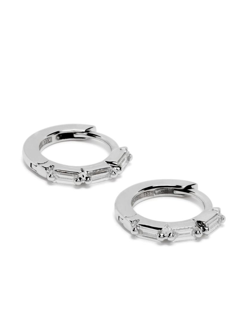 18k White Gold Bold Triple Diamond Huggies Hoop Earrings