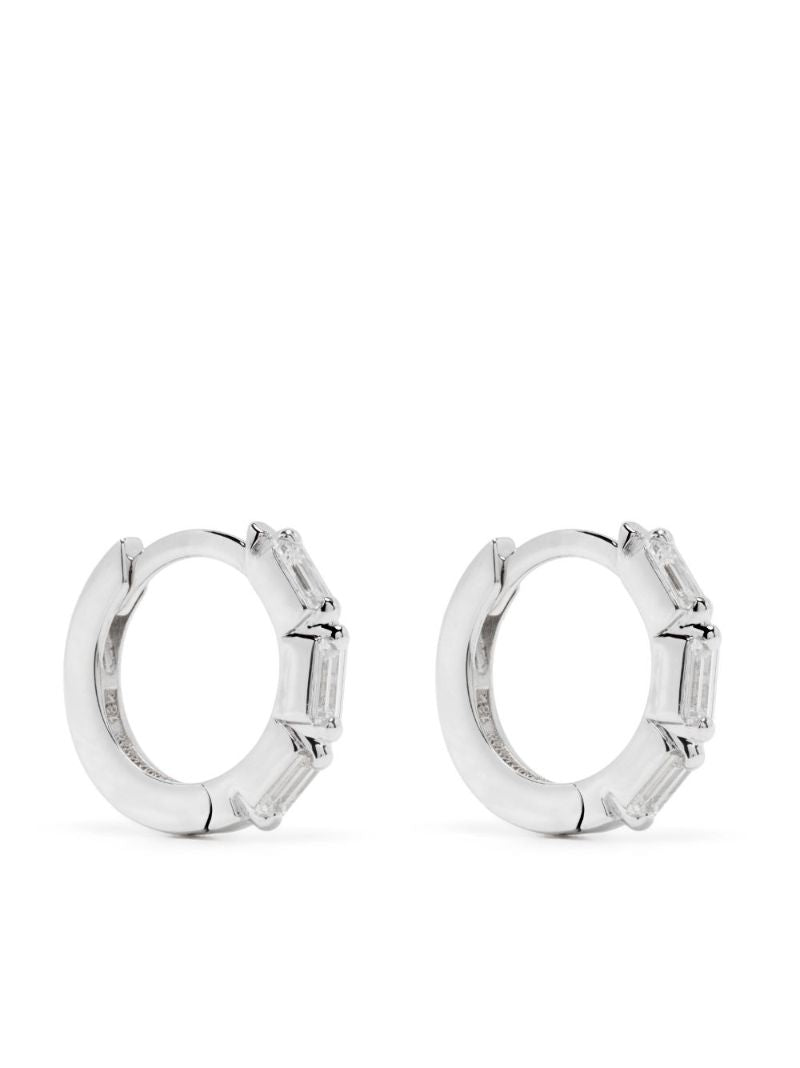 18k White Gold Bold Triple Diamond Huggies Hoop Earrings
