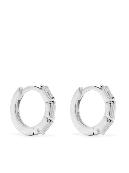 18k White Gold Bold Triple Diamond Huggies Hoop Earrings