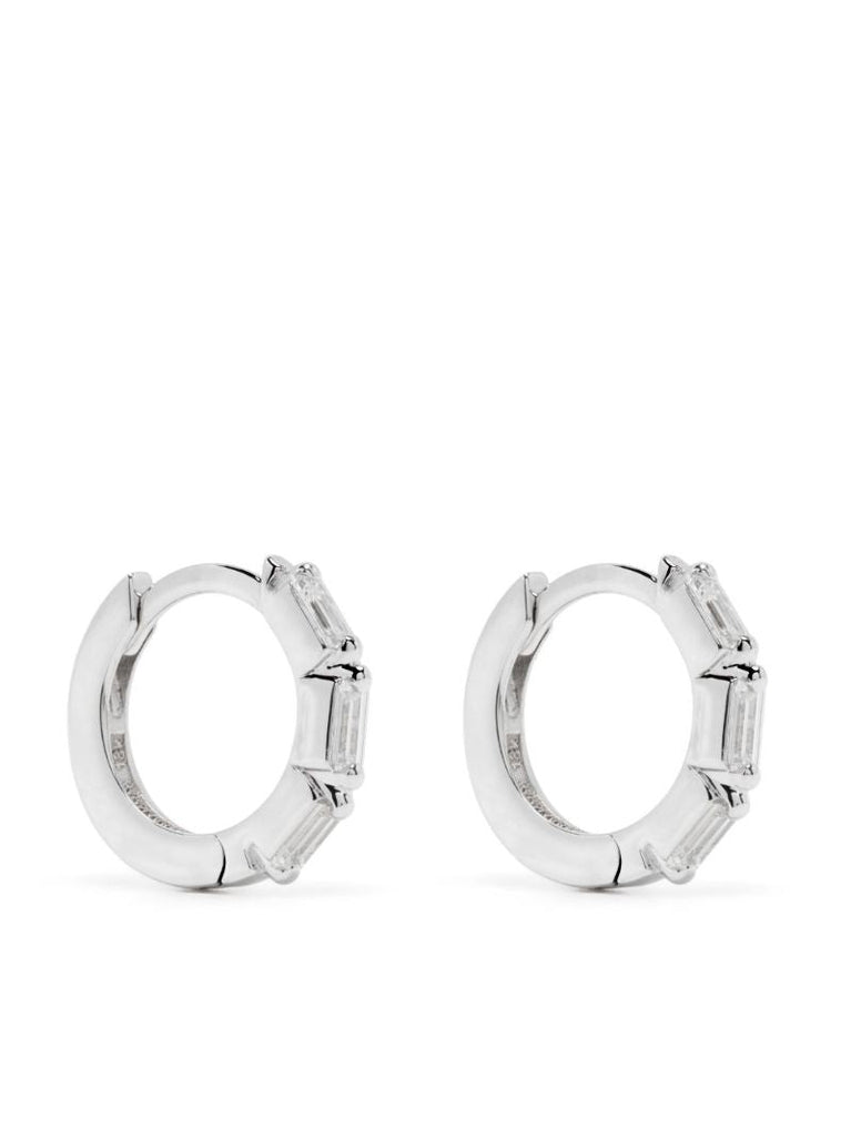18k White Gold Bold Triple Diamond Huggies Hoop Earrings