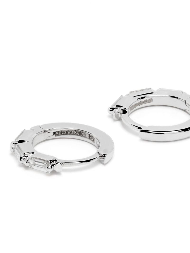 18k White Gold Bold Triple Diamond Huggies Hoop Earrings