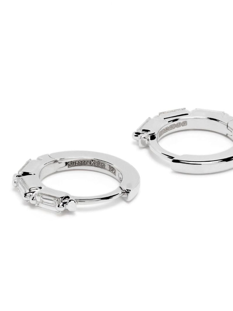 18k White Gold Bold Triple Diamond Huggies Hoop Earrings