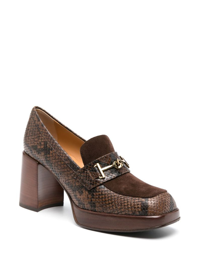 Brown 85 Snakeskin-effect Leather Loafers