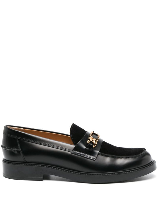 Black T Chain Leather Loafers