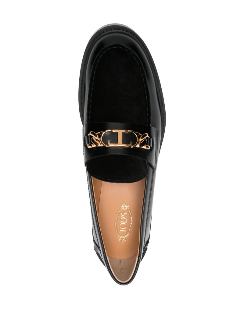 Black T Chain Leather Loafers
