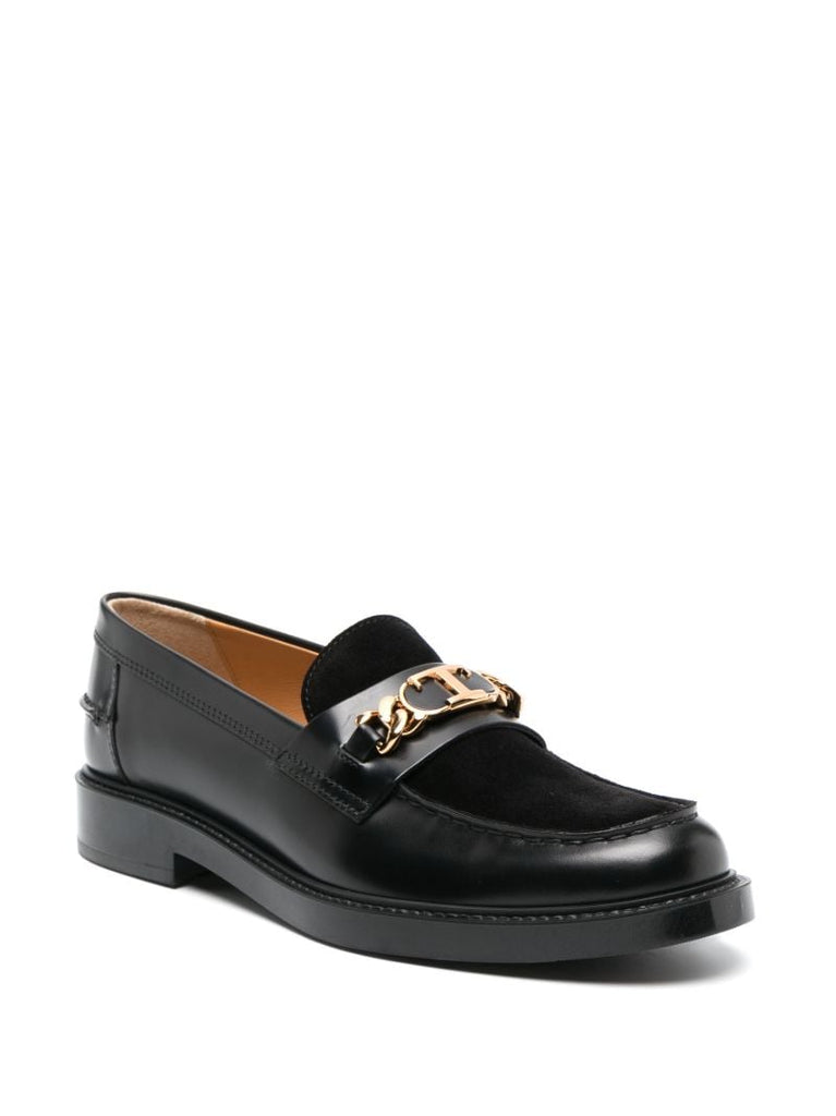 Black T Chain Leather Loafers
