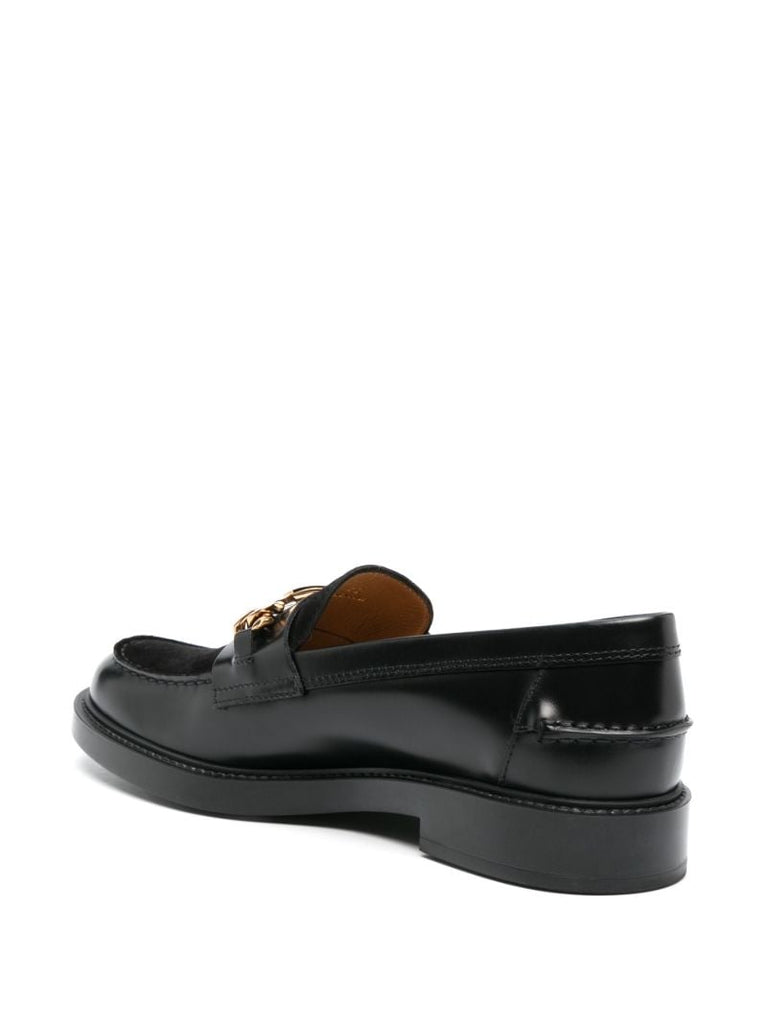 Black T Chain Leather Loafers