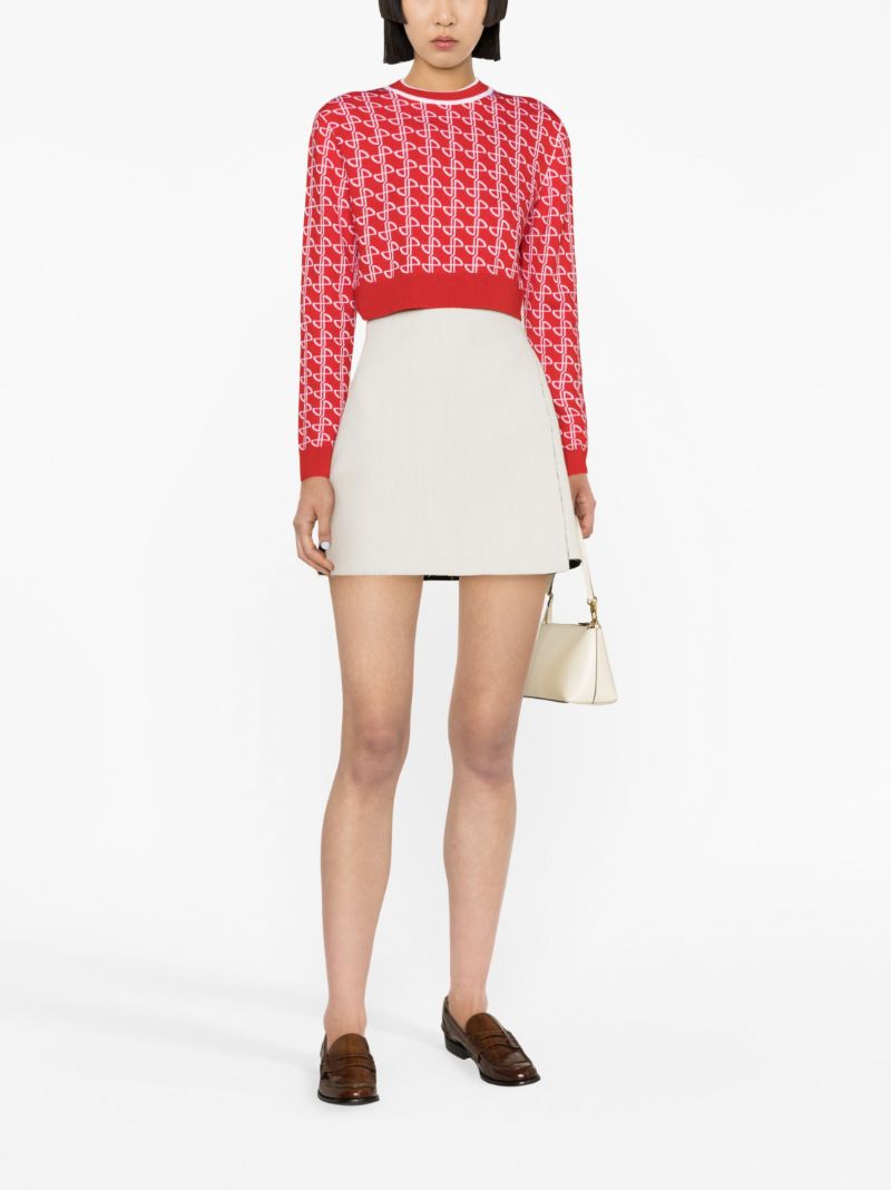 Red Monogram Print Cropped Sweater