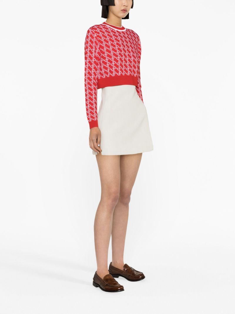 Red Monogram Print Cropped Sweater