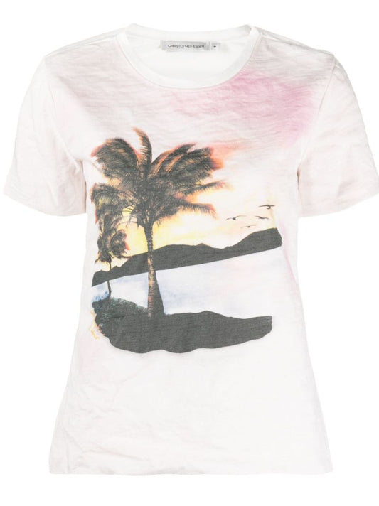 White Lost Souvenir Print Cotton T-shirt