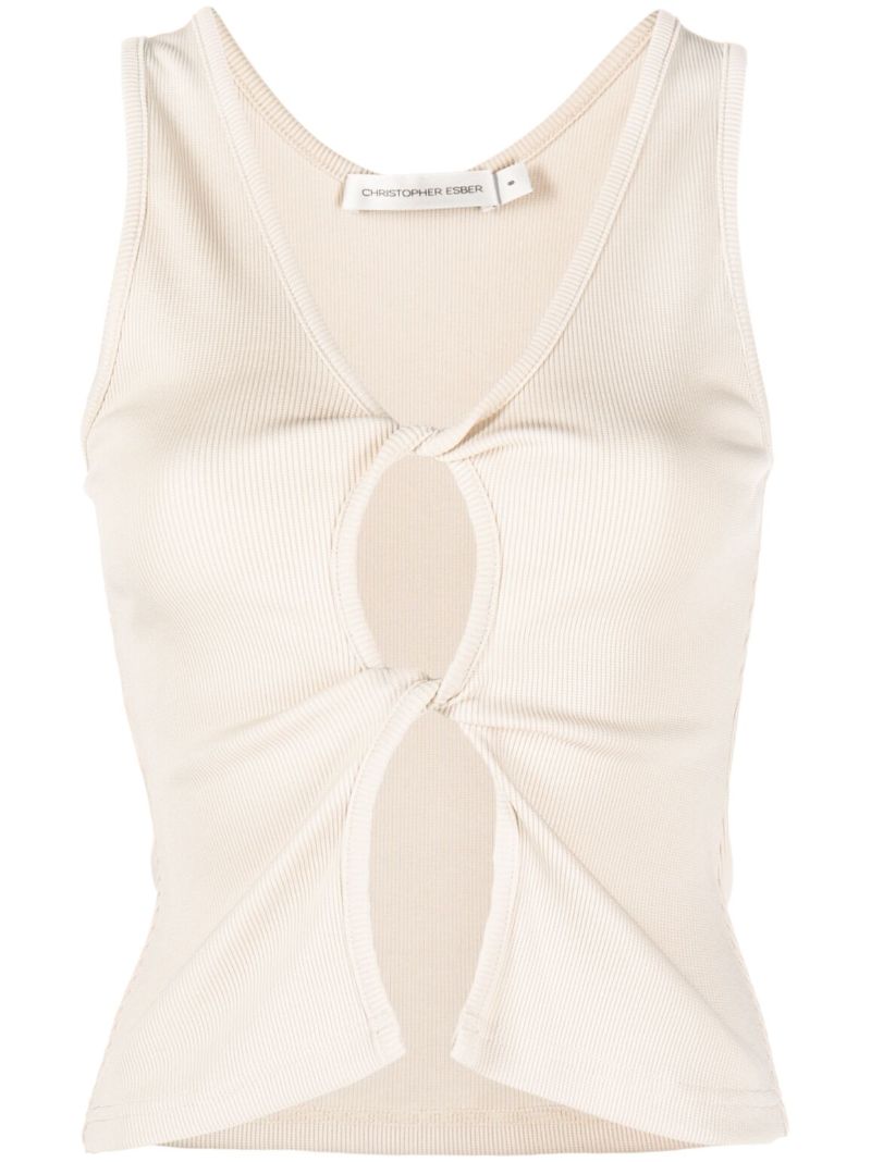 Neutral Open Twist Ribbed-knit Top