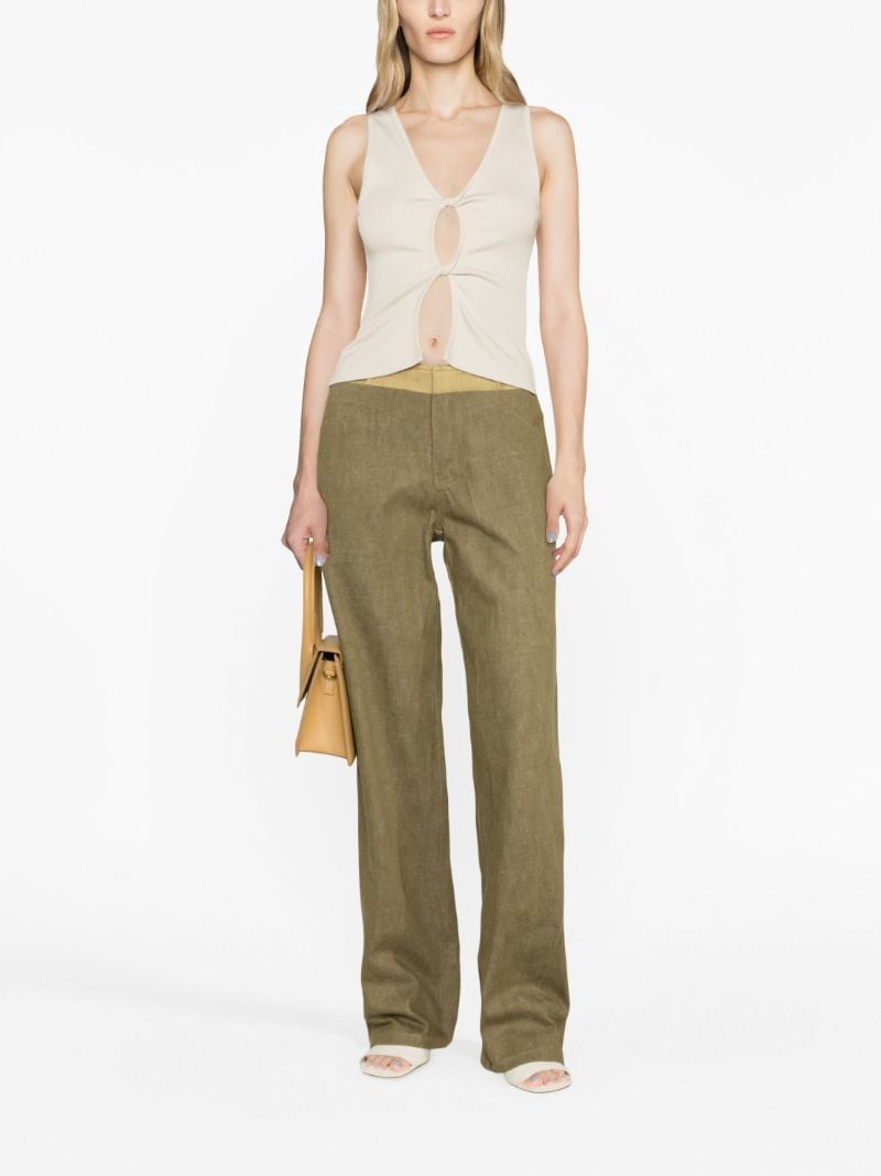 Neutral Open Twist Ribbed-knit Top