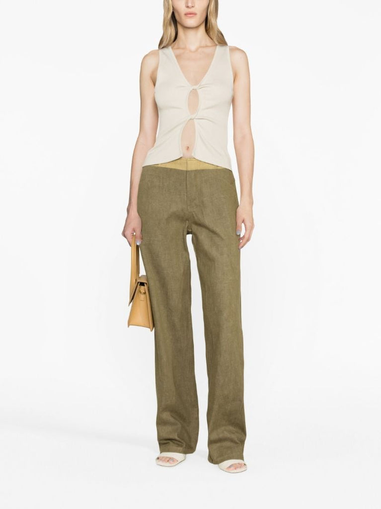Neutral Open Twist Ribbed-knit Top