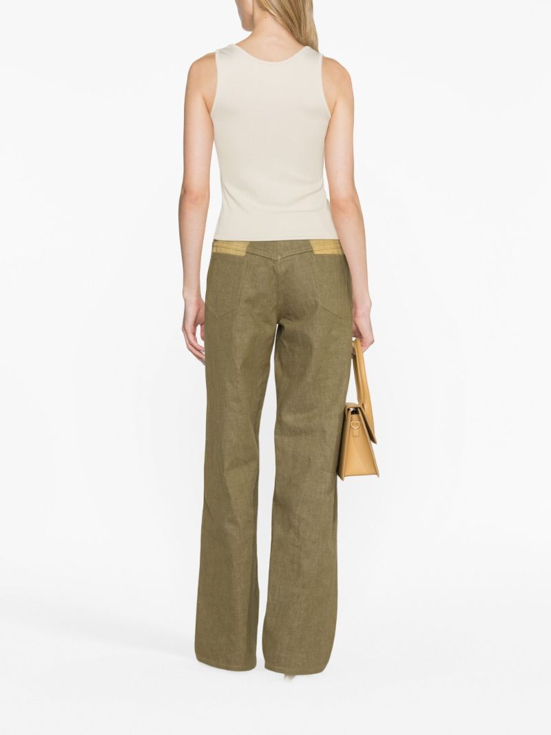 Neutral Open Twist Ribbed-knit Top