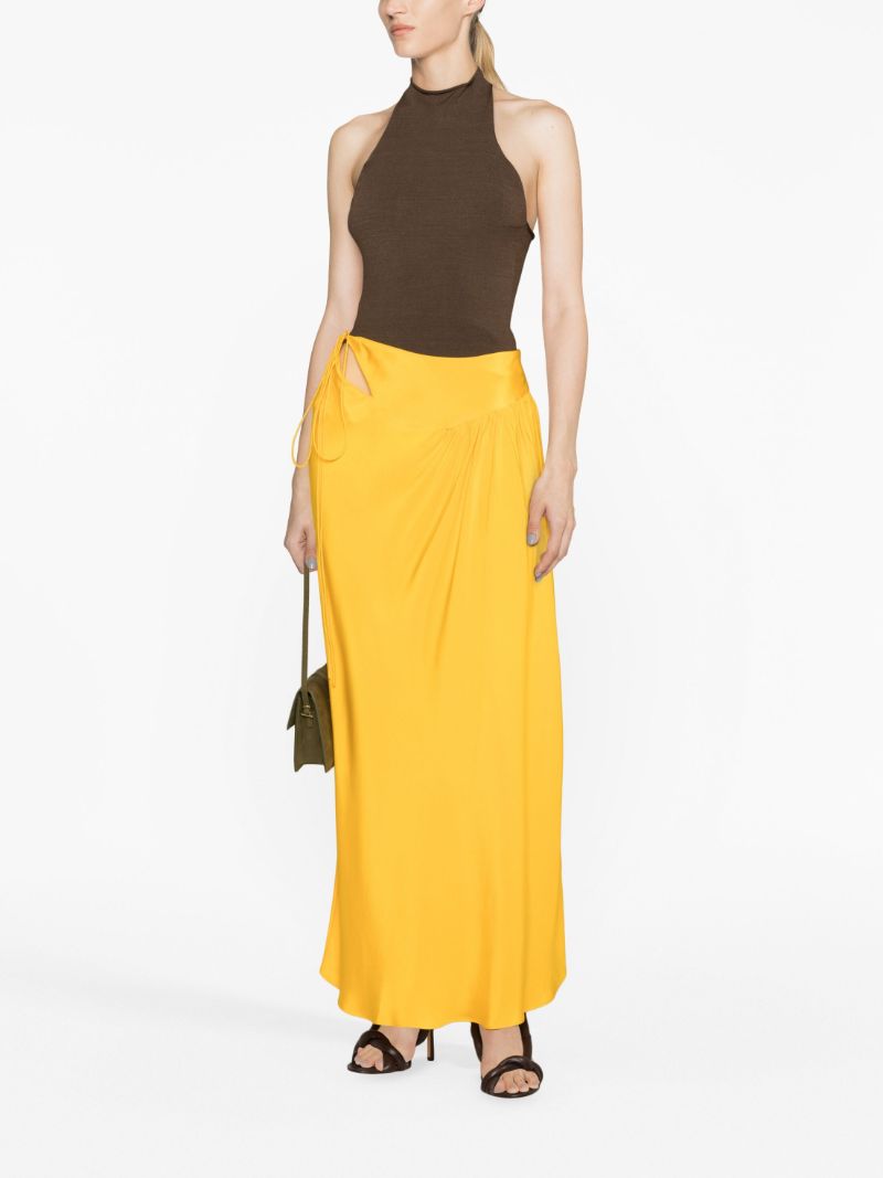 Orange Triquetra Gathered Silk Skirt