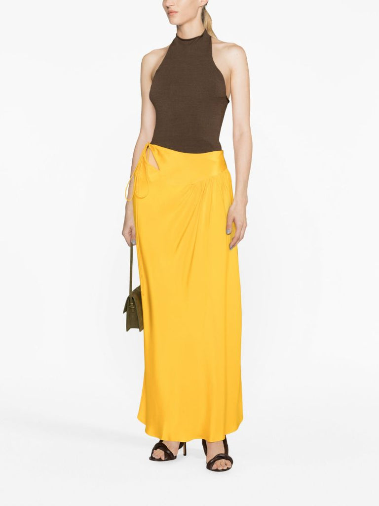 Orange Triquetra Gathered Silk Skirt