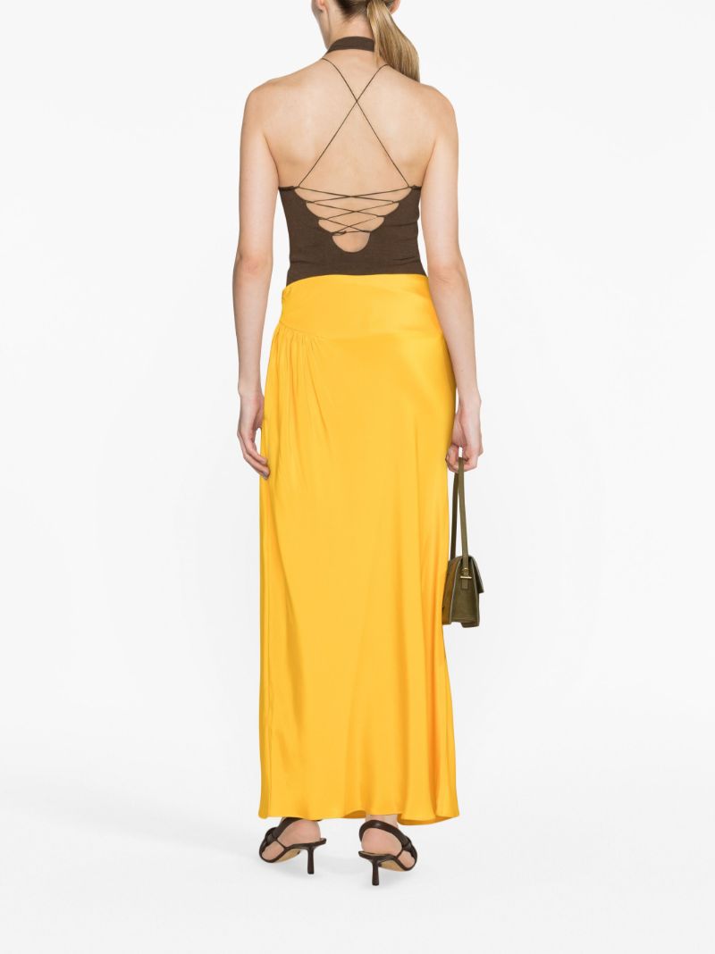 Orange Triquetra Gathered Silk Skirt