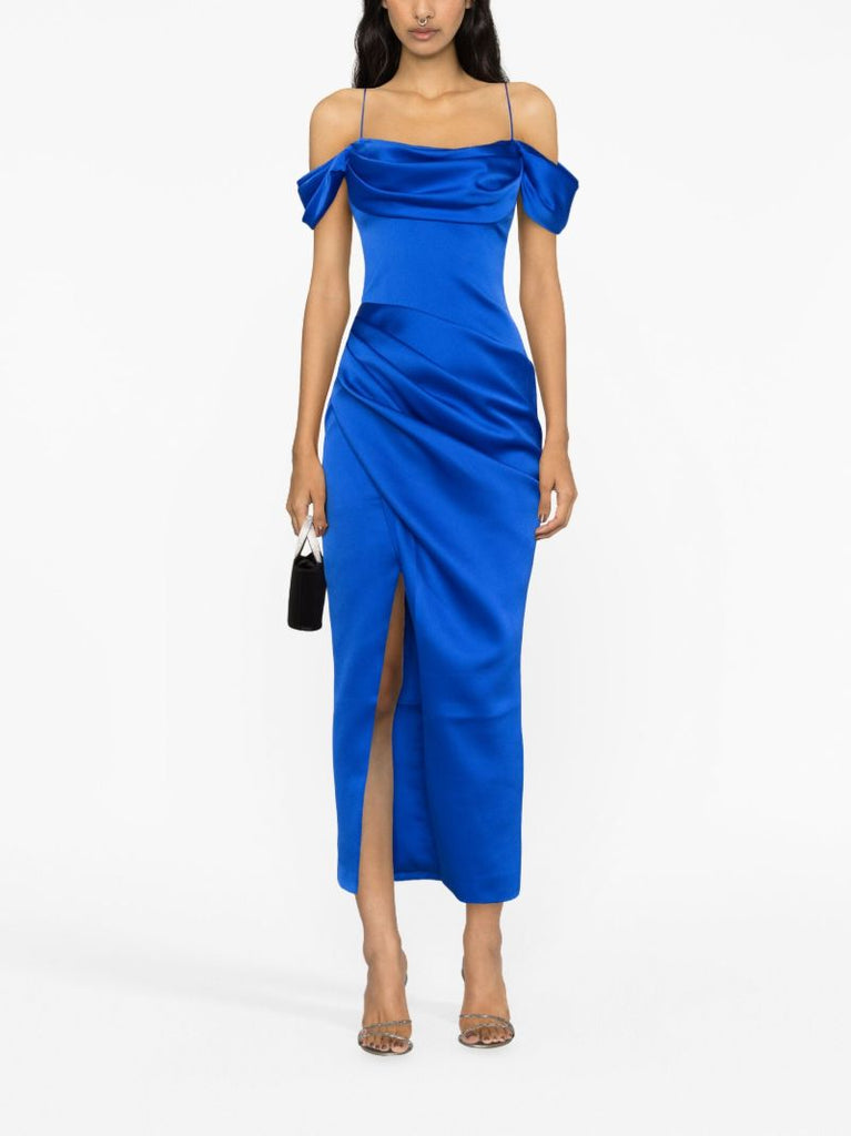 Blue Off-shoulder Satin Gown