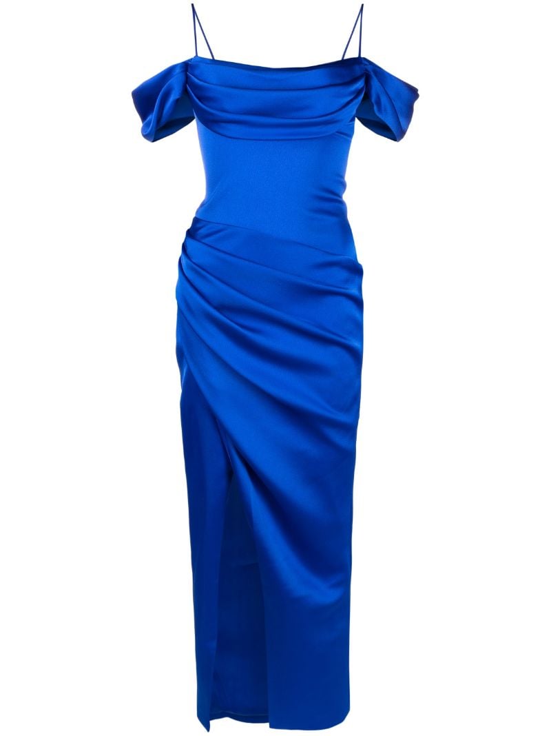 Blue Off-shoulder Satin Gown