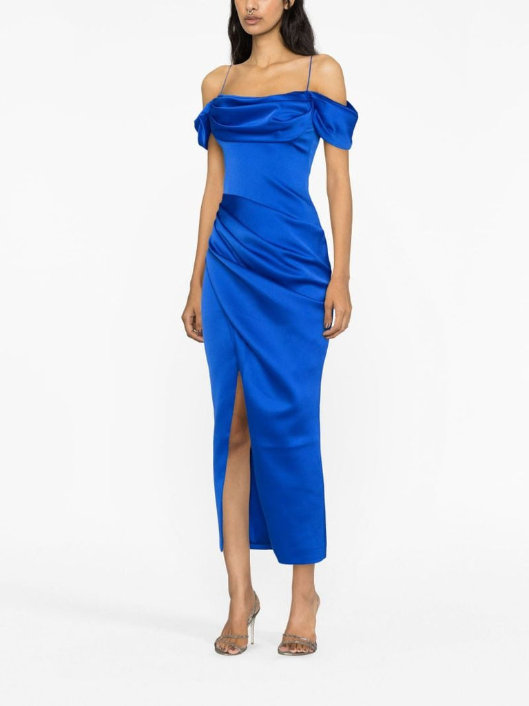 Blue Off-shoulder Satin Gown
