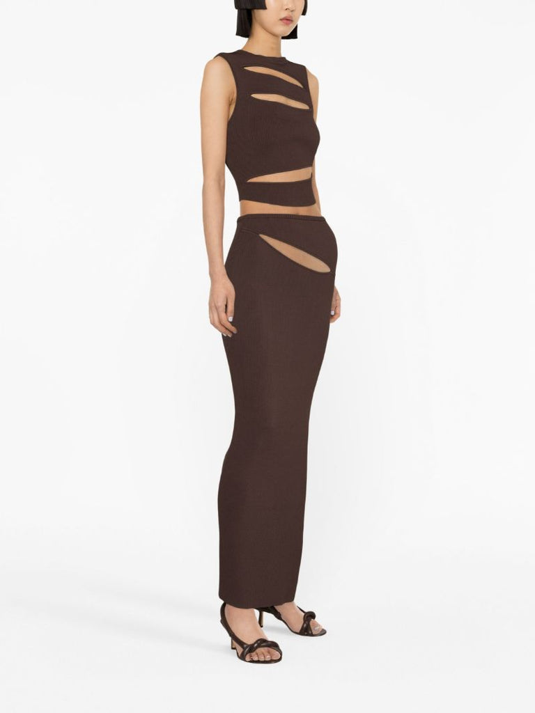 Brown Hip-slashed Skirt